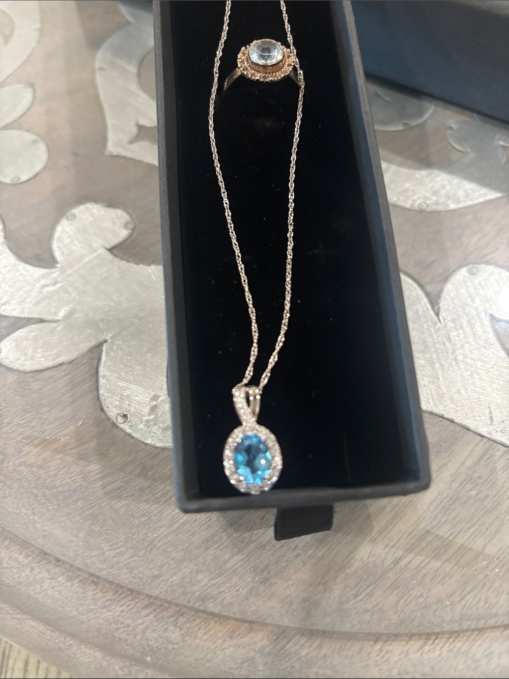 Sterling Silver Blue Topaz Pendant Necklace - Elegant Blue Gem with Ring